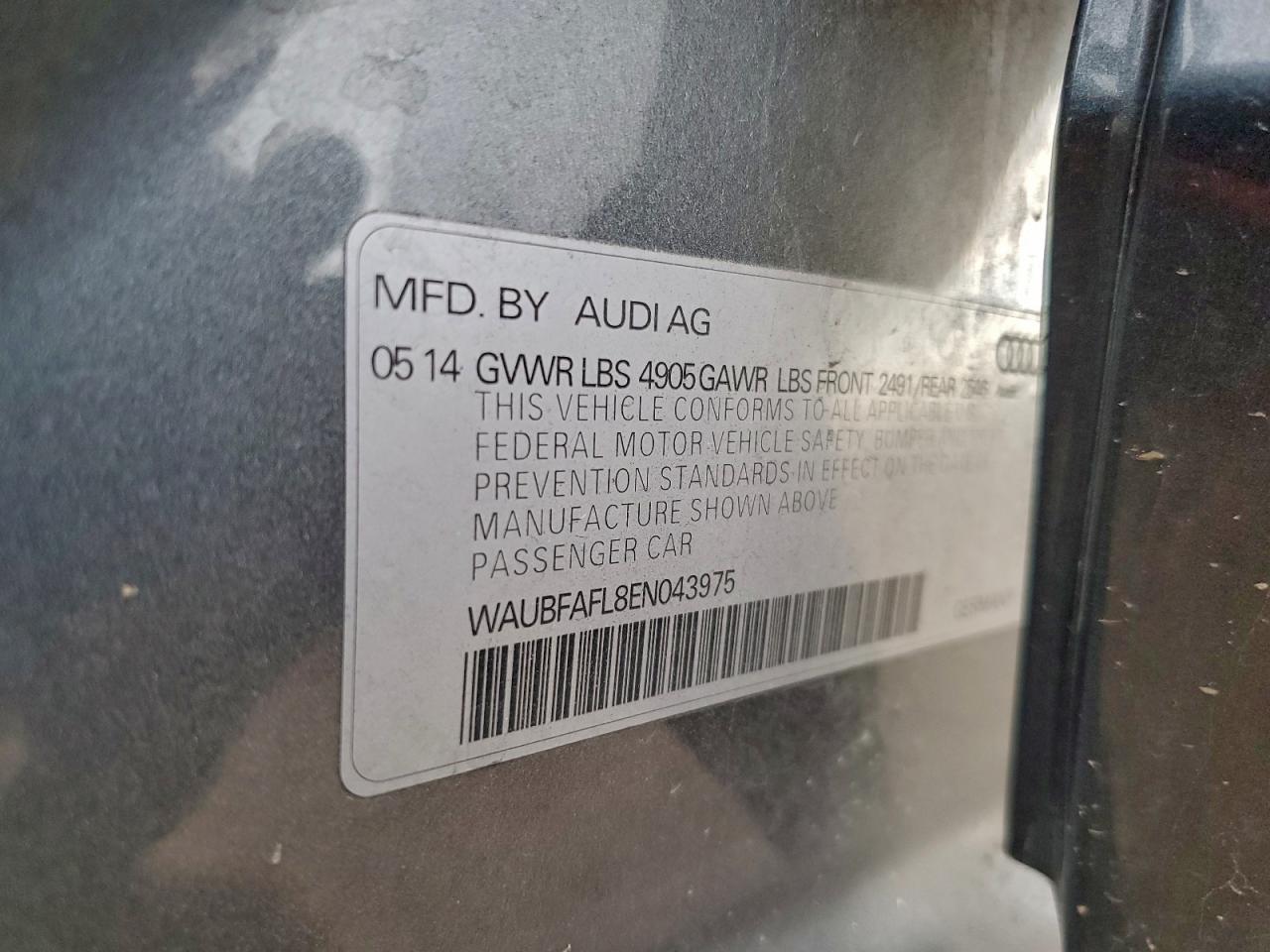 2014 Audi A4 Premium VIN: WAUBFAFL8EN043975 Lot: 94226275