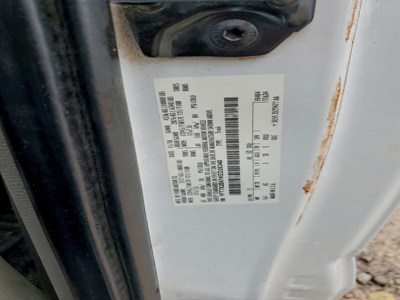 2019 Ford F250 Super Duty VIN: 1FT7X2B61KED26340 Lot: 94114555