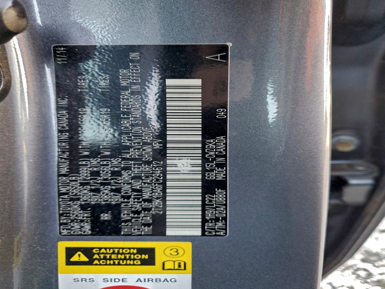 2015 Lexus Rx 350 Base VIN: 2T2BK1BA6FC294612 Lot: 93466315