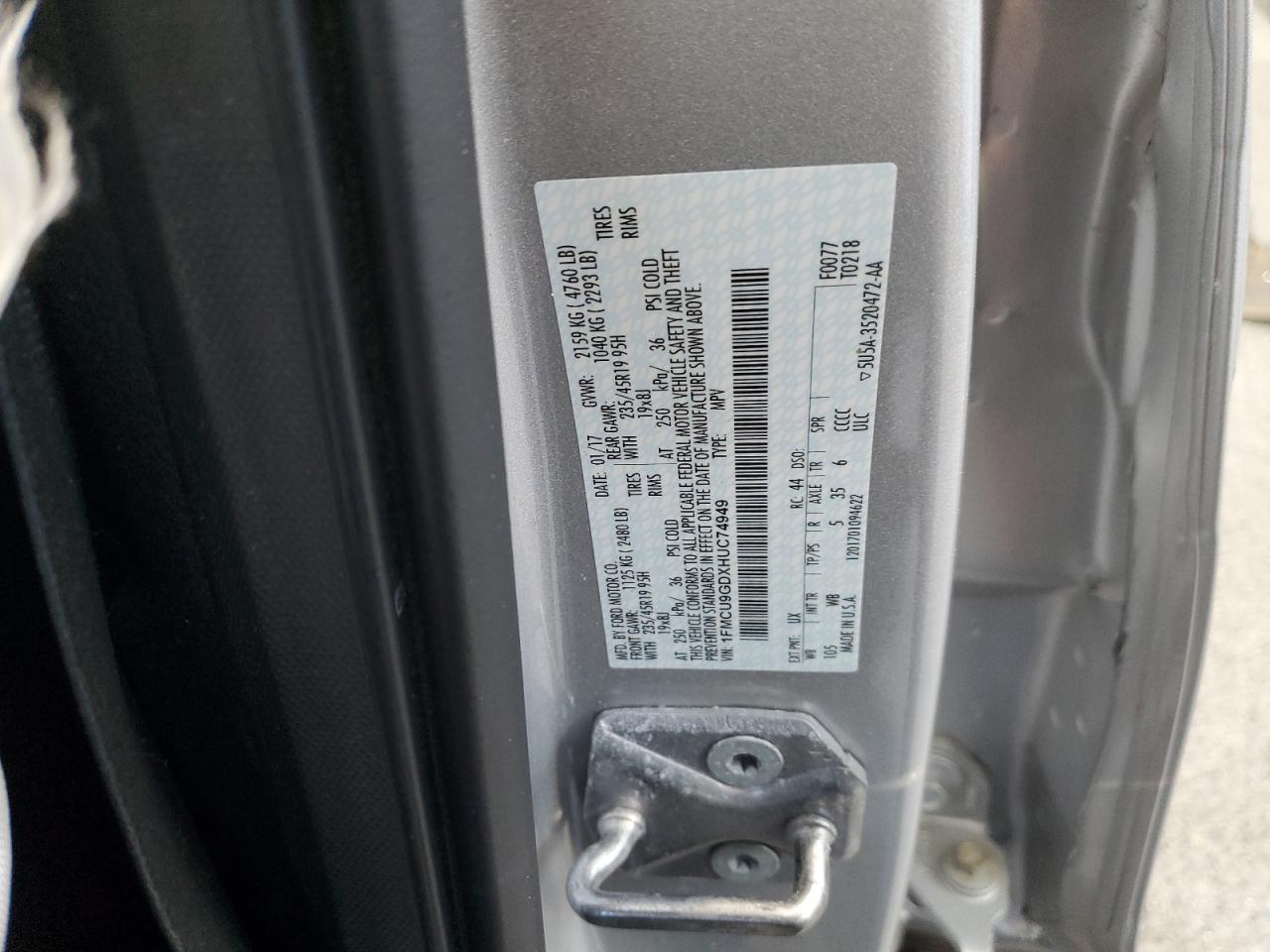 2017 Ford Escape Se VIN: 1FMCU9GDXHUC74949 Lot: 93257995