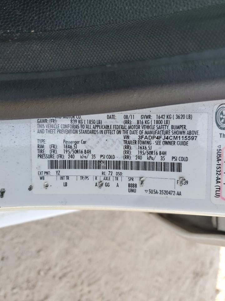 2012 Ford Fiesta Ses VIN: 3FADP4FJ4CM115597 Lot: 91962575