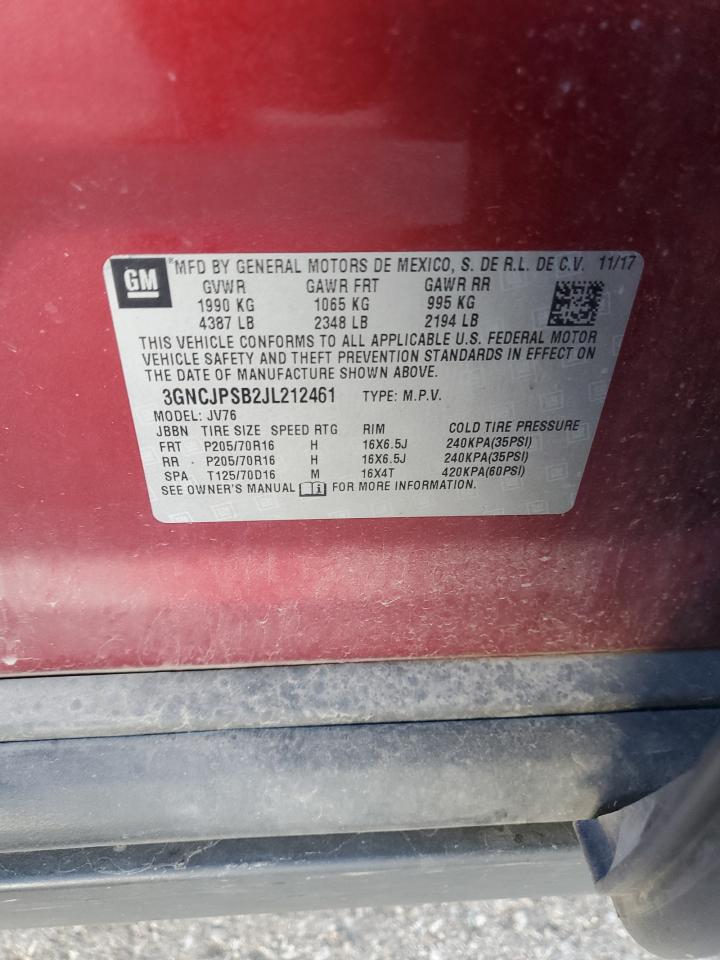 2018 Chevrolet Trax 1Lt VIN: 3GNCJPSB2JL212461 Lot: 91769405