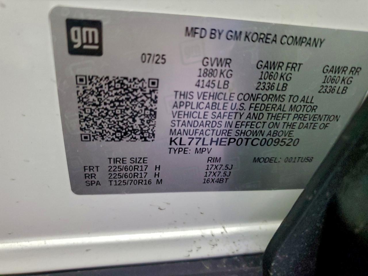 2026 Chevrolet Trax 1Lt VIN: KL77LHEP0TC009520 Lot: 94840065