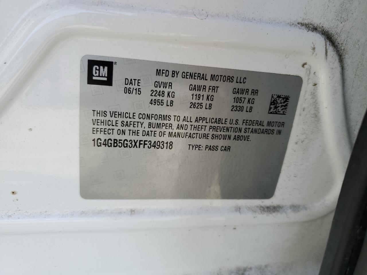 2015 Buick Lacrosse VIN: 1G4GB5G3XFF349318 Lot: 91488755