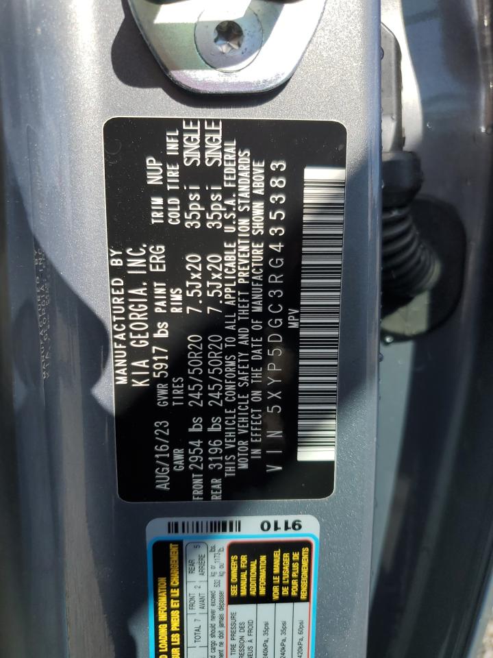 2024 Kia Telluride Sx VIN: 5XYP5DGC3RG435383 Lot: 91875535