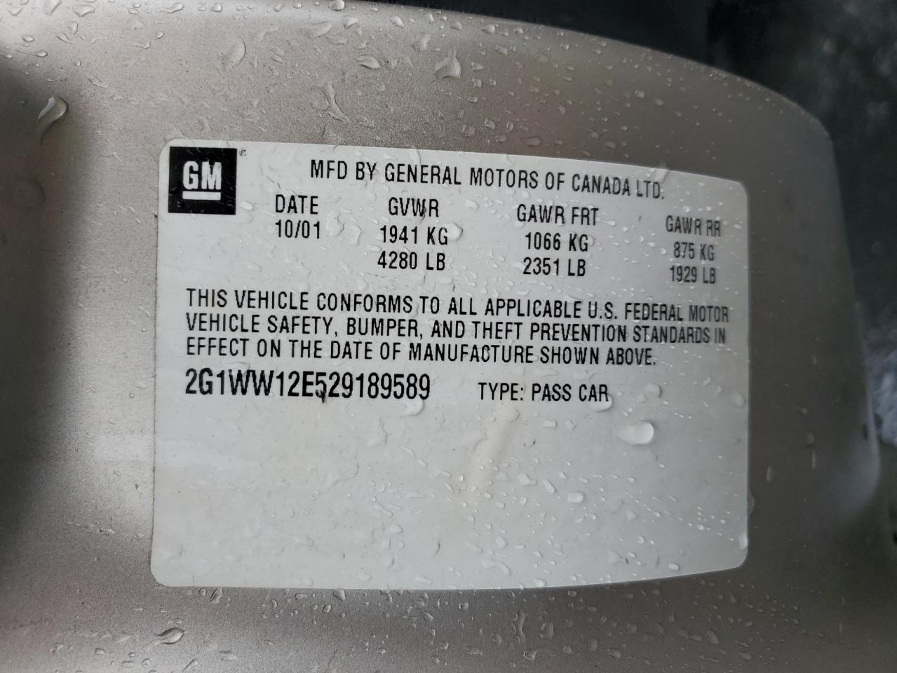 2002 Chevrolet Monte Carlo Ls VIN: 2G1WW12E529189589 Lot: 92318325