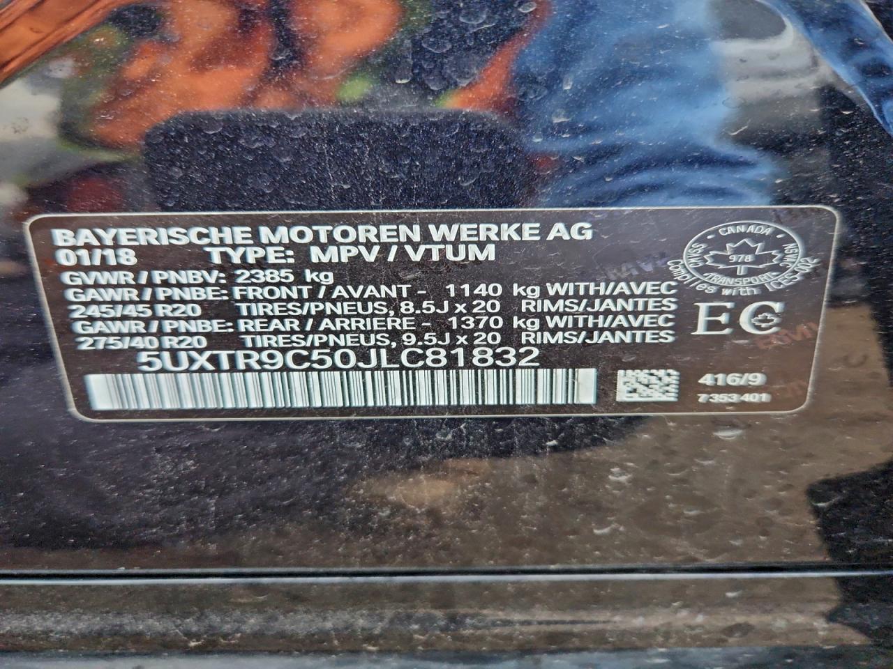 2018 BMW X3 xDrive30I VIN: 5UXTR9C50JLC81832 Lot: 92100745