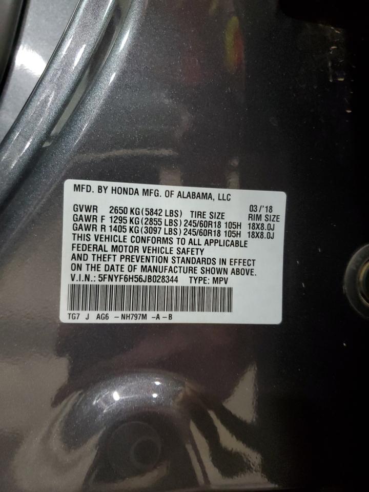 2018 Honda Pilot Exl VIN: 5FNYF6H56JB028344 Lot: 91234335