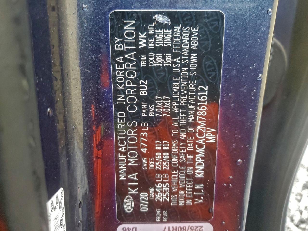 2021 Kia Sportage Lx VIN: KNDPMCAC2M7861612 Lot: 93728555