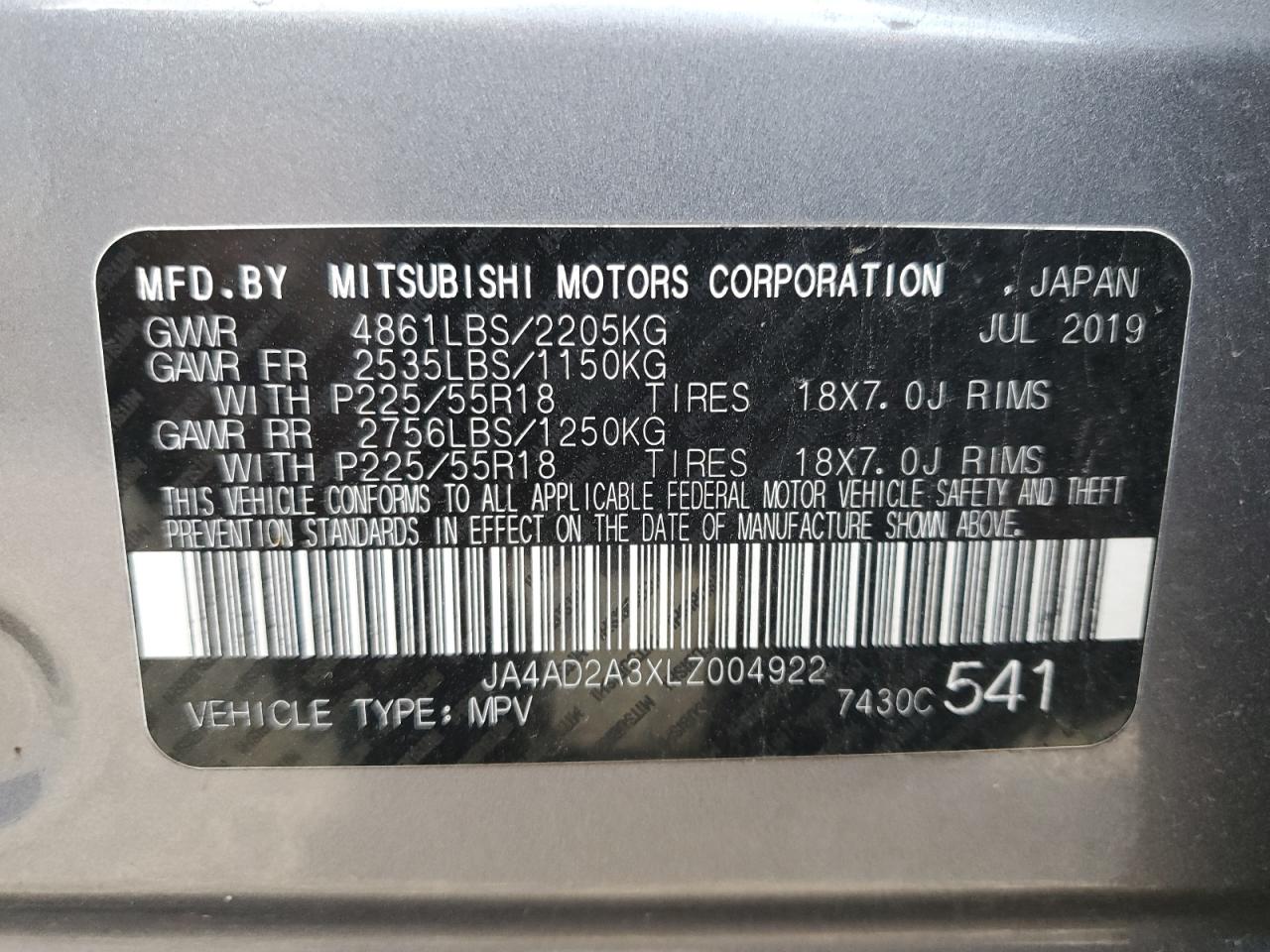 2020 Mitsubishi Outlander Es VIN: JA4AD2A3XLZ004922 Lot: 92804505