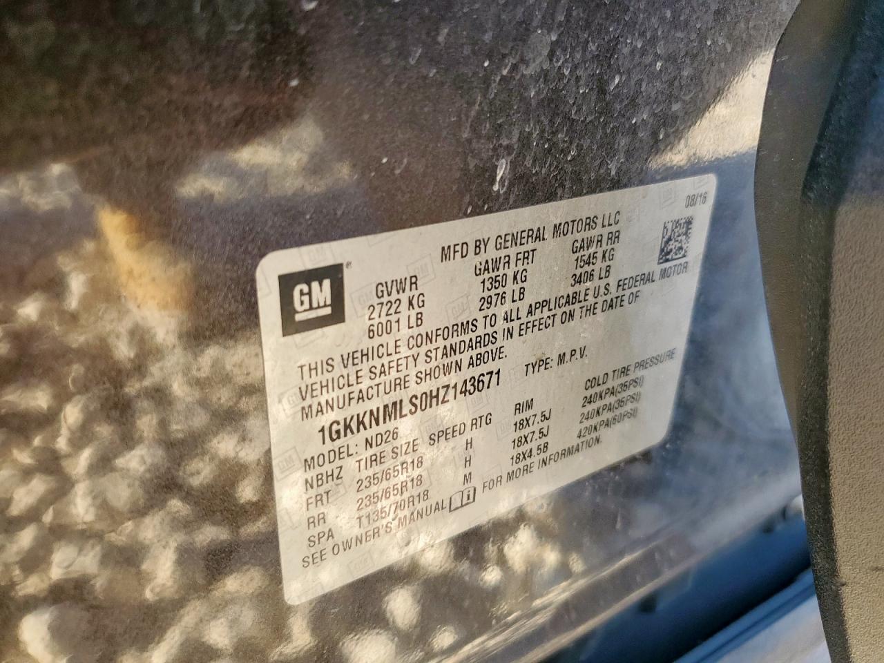 2017 GMC Acadia Slt-1 VIN: 1GKKNMLS0HZ143671 Lot: 92189265