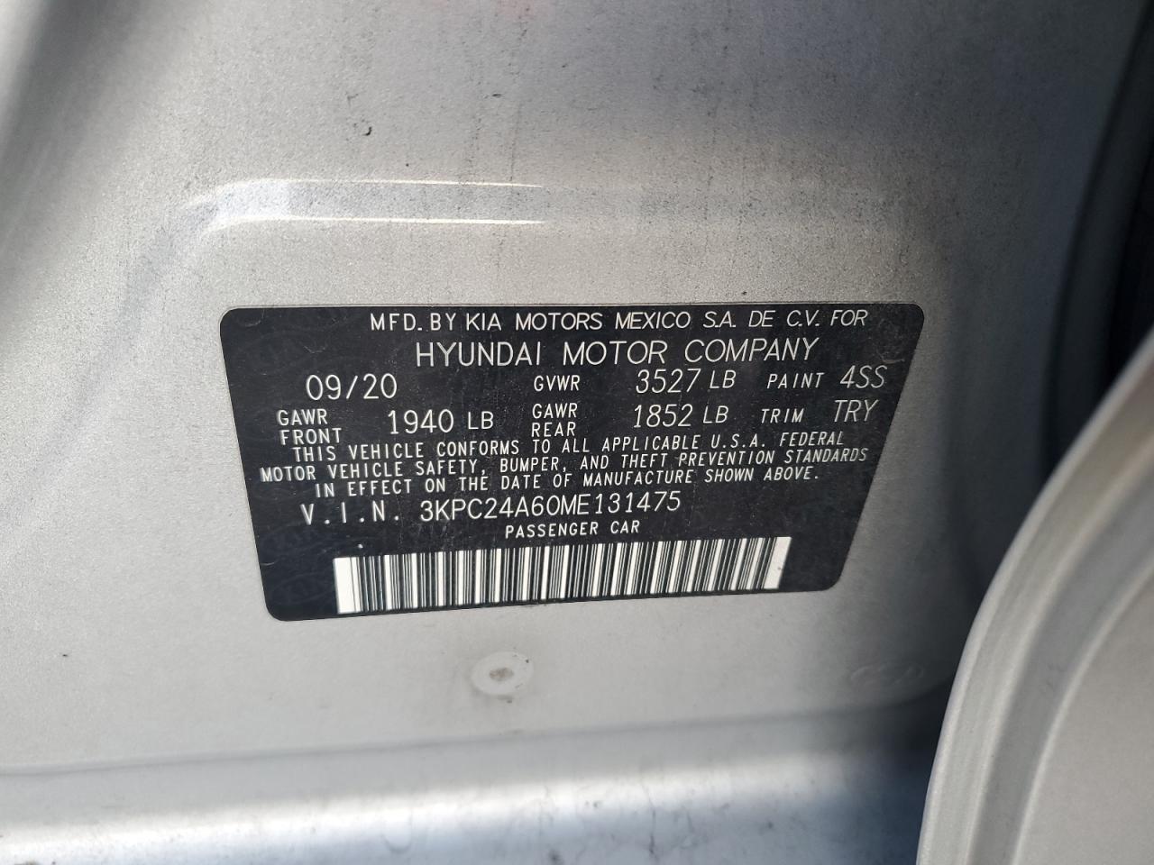 2021 Hyundai Accent Se VIN: 3KPC24A60ME131475 Lot: 93460785