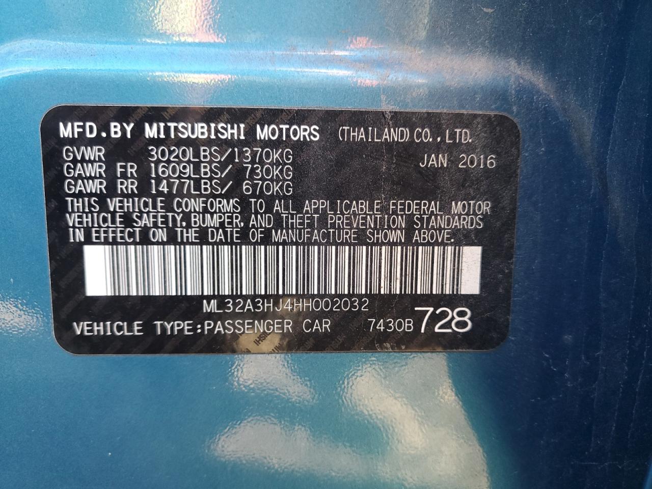 2017 Mitsubishi Mirage Es VIN: ML32A3HJ4HH002032 Lot: 90671545