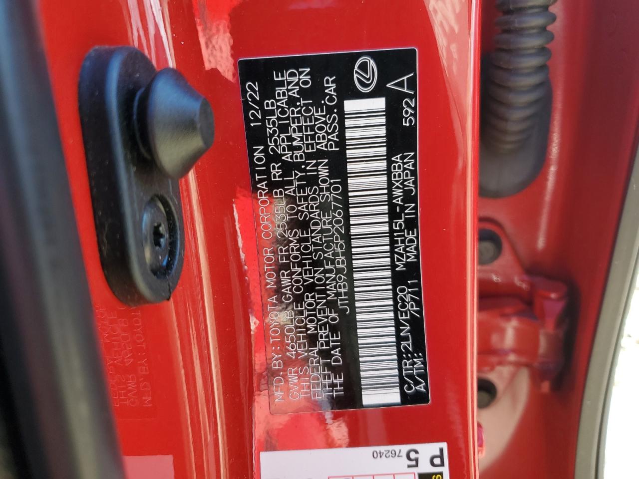 2023 Lexus Ux 250H Base VIN: JTHB9JBH5P2067701 Lot: 91264265