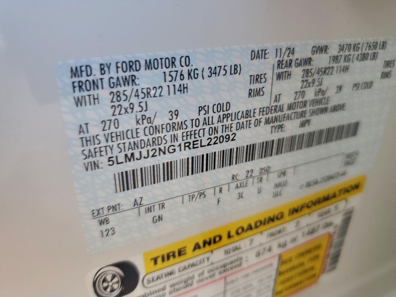 2024 Lincoln Navigator VIN: 5LMJJ2NG1REL22092 Lot: 93486575