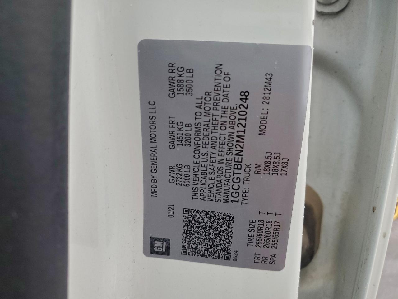 2021 Chevrolet Colorado VIN: 1GCGTBEN2M1210248 Lot: 94509495