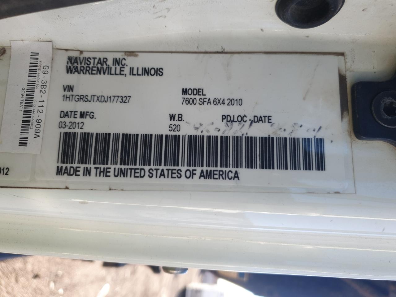 2013 International 7600 Dump Truck VIN: 1HTGRSJTXDJ177327 Lot: 91465015