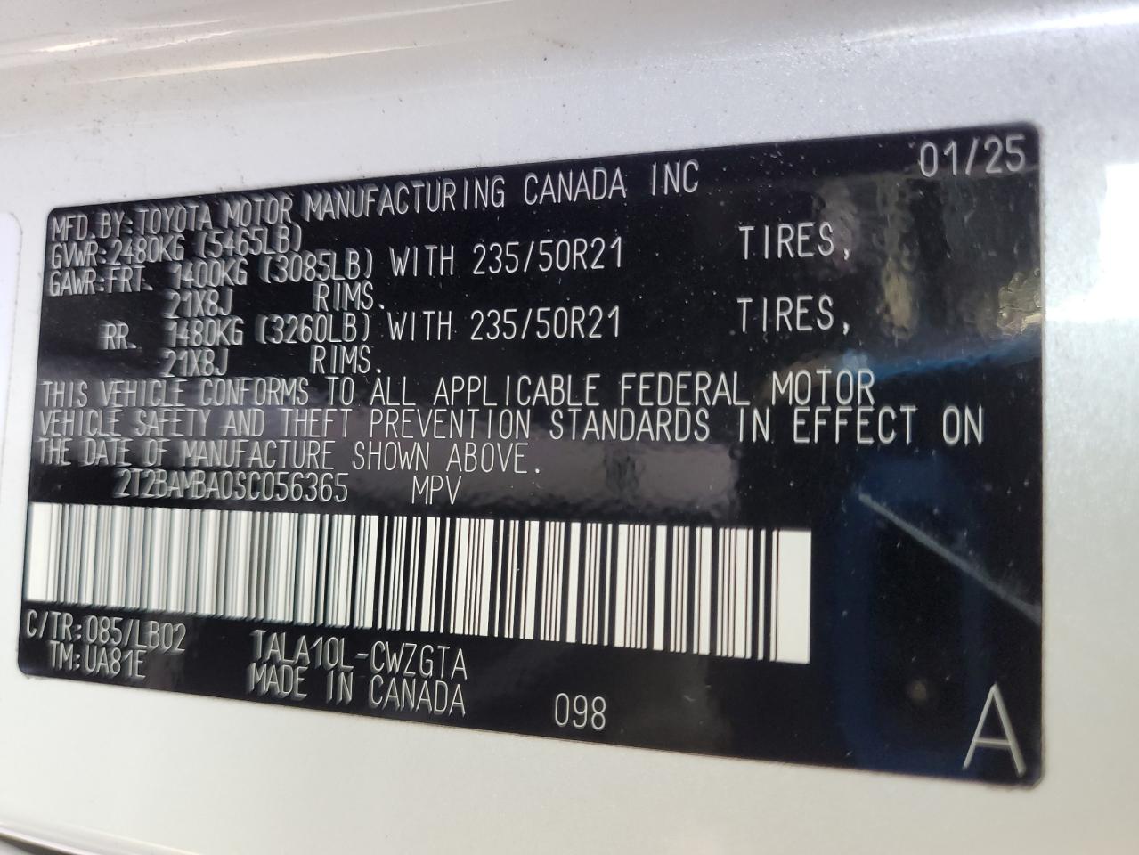 2025 Lexus Rx 350 Base VIN: 2T2BAMBA0SC056365 Lot: 90747675