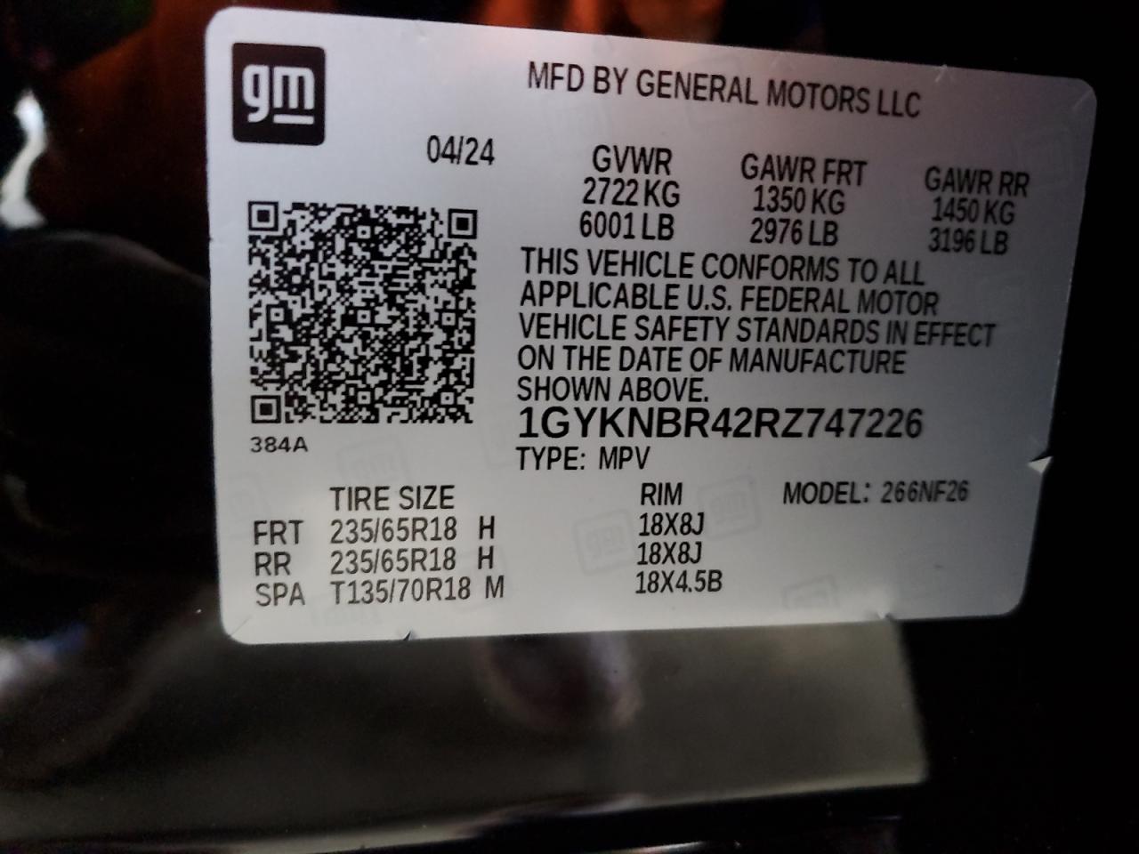 2024 Cadillac Xt5 Luxury VIN: 1GYKNBR42RZ747226 Lot: 93252165