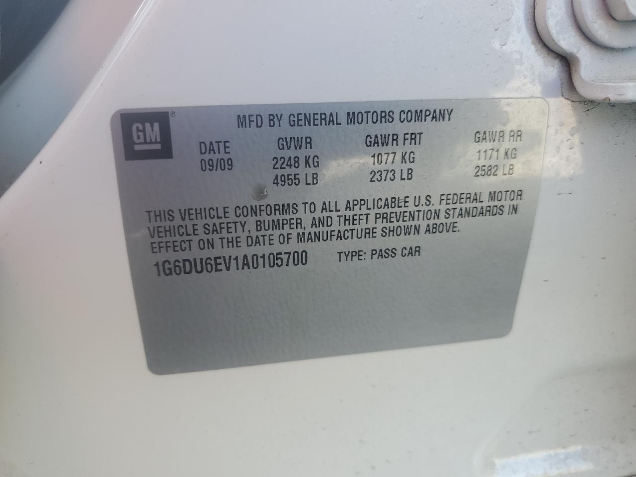 2010 Cadillac Sts VIN: 1G6DU6EV1A0105700 Lot: 93214595