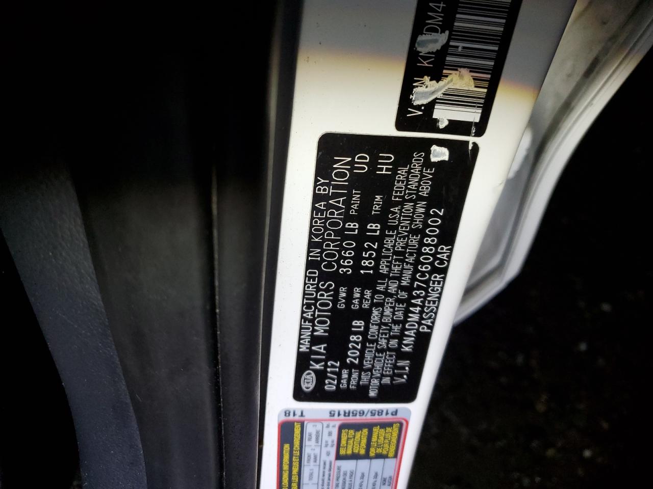 2012 Kia Rio Lx VIN: KNADM4A37C6088002 Lot: 93555195