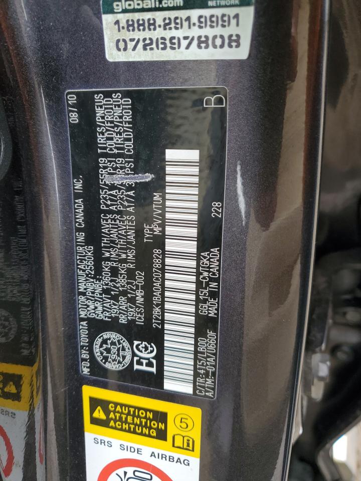 2010 Lexus Rx 350 VIN: 2T2BK1BA0AC078828 Lot: 92062715