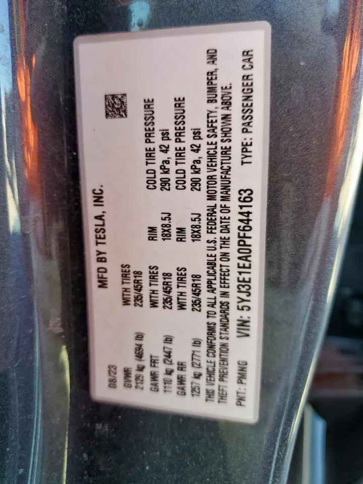 2023 Tesla Model 3 VIN: 5YJ3E1EA0PF644163 Lot: 91129985