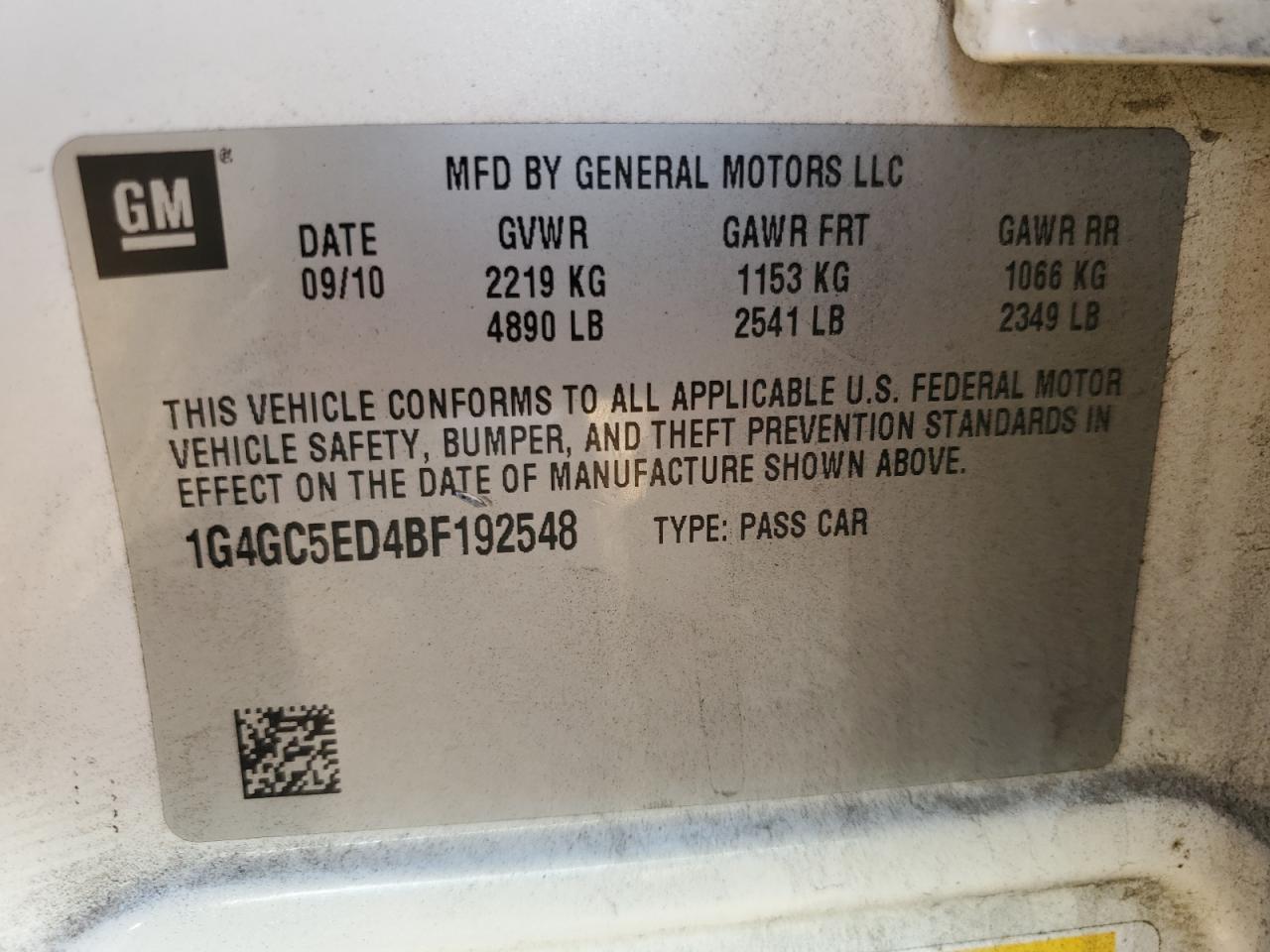 2011 Buick Lacrosse Cxl VIN: 1G4GC5ED4BF192548 Lot: 91300515