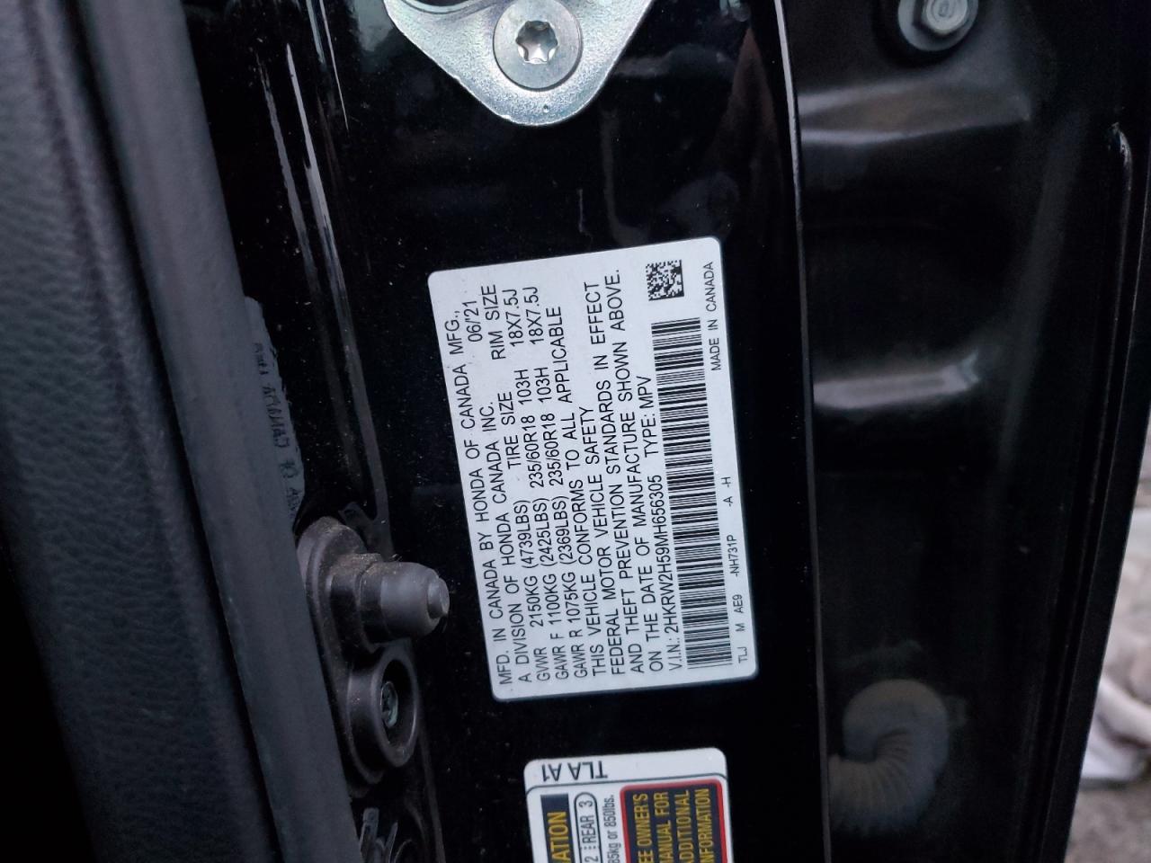 2021 Honda Cr-V Ex VIN: 2HKRW2H59MH656305 Lot: 93449665