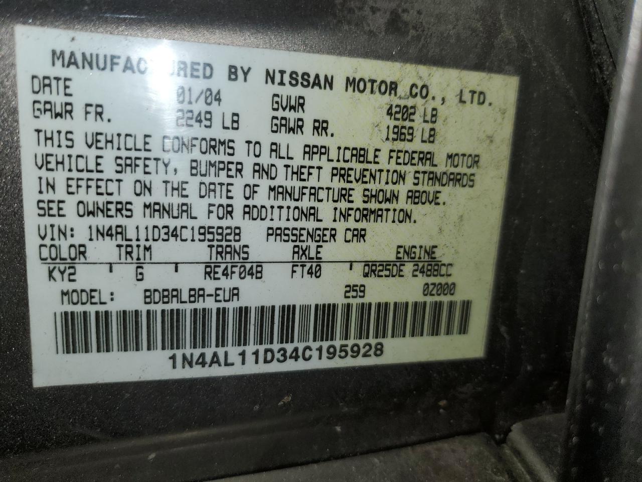 2004 Nissan Altima Base VIN: 1N4AL11D34C195928 Lot: 92456925