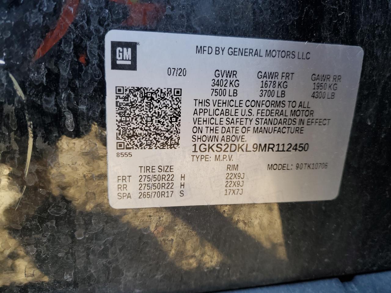 2021 GMC Yukon Denali VIN: 1GKS2DKL9MR112450 Lot: 91407365