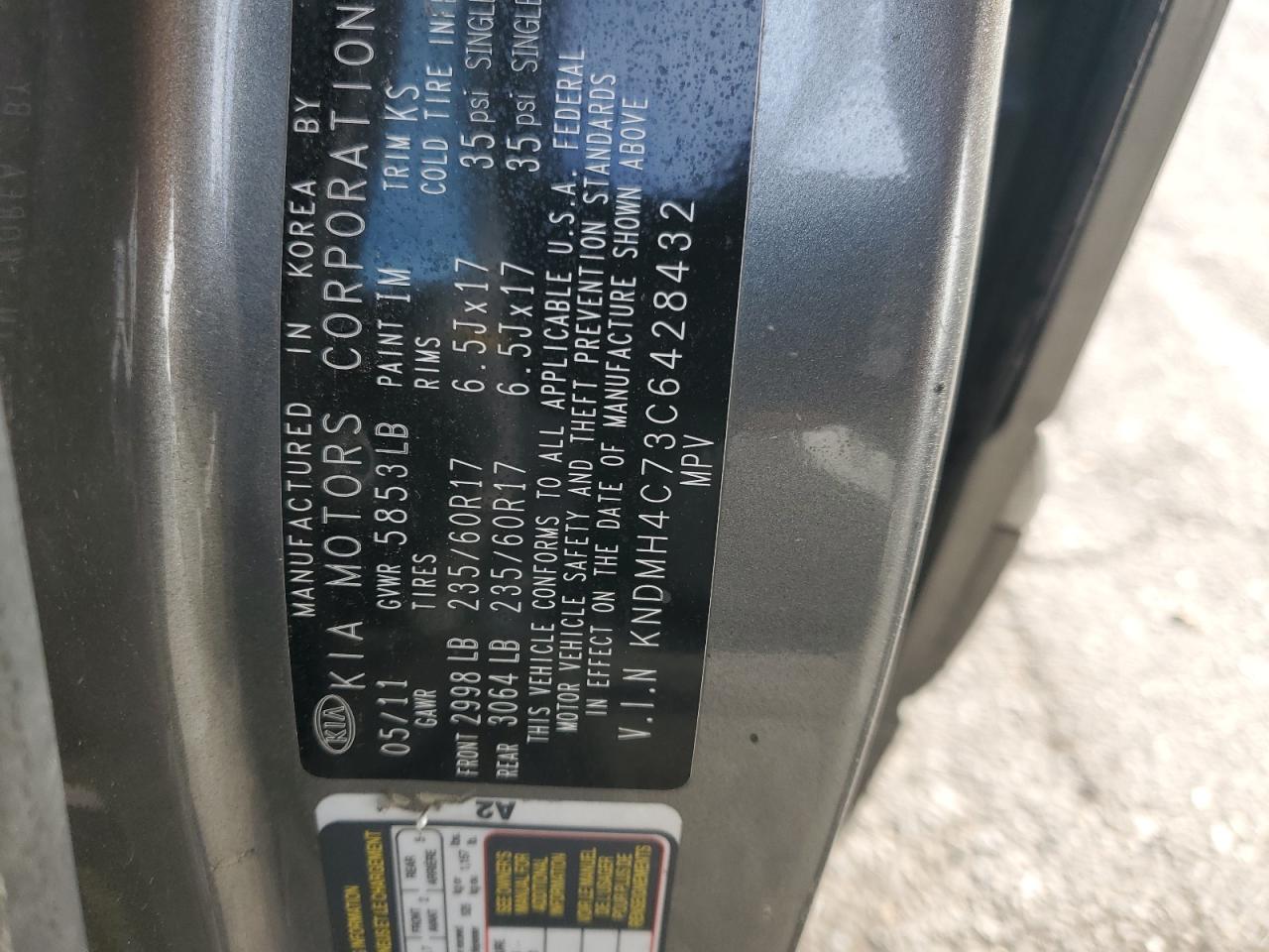 2012 Kia Sedona Ex VIN: KNDMH4C73C6428432 Lot: 92512365