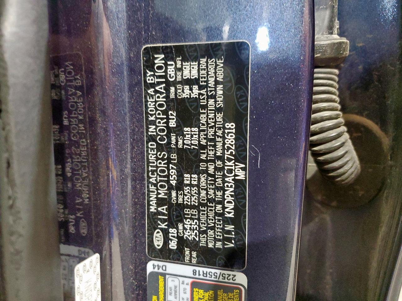 2019 Kia Sportage Ex VIN: KNDPN3AC1K7528618 Lot: 93417235