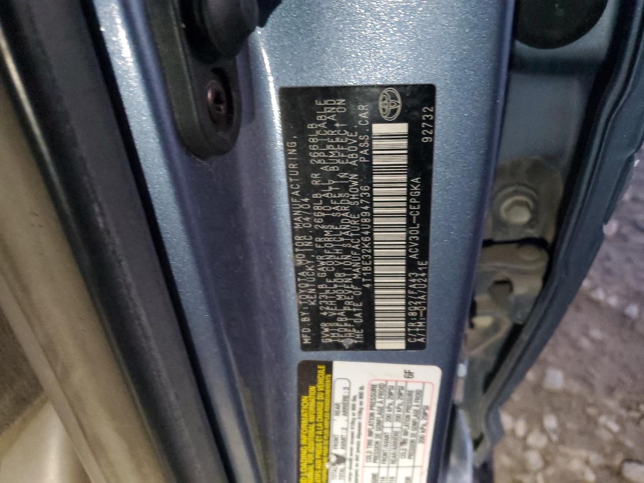 2004 Toyota Camry Le VIN: 4T1BE32K64U894736 Lot: 93141345