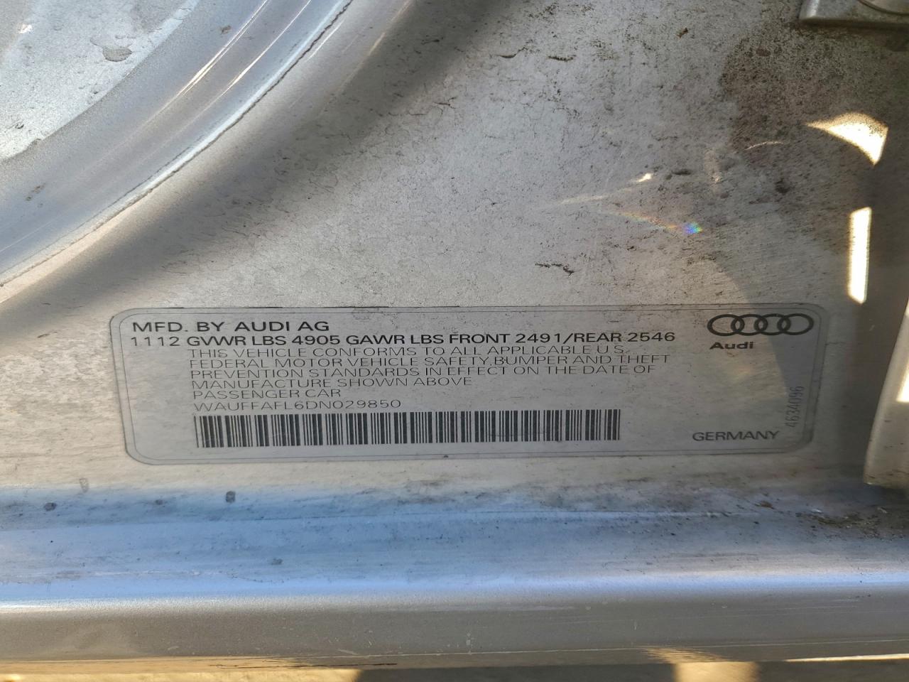 2013 Audi A4 Premium Plus VIN: WAUFFAFL6DN029850 Lot: 93553125