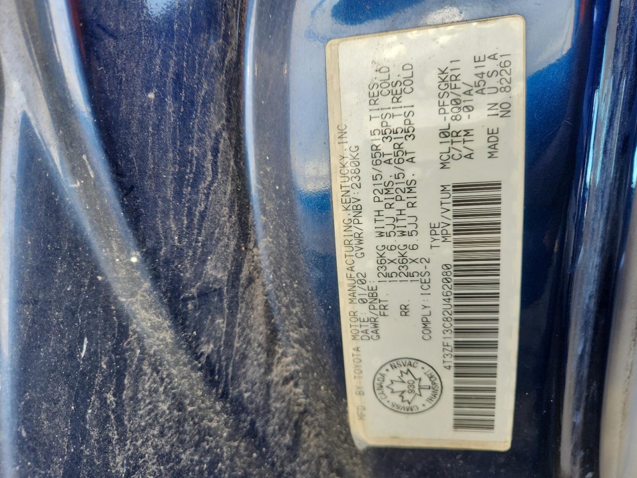 2002 Toyota Sienna Le VIN: 4T3ZF13C82U462080 Lot: 91605115