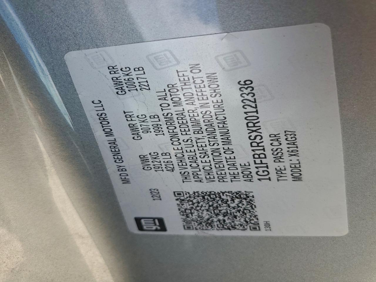 2024 Chevrolet Camaro Ls VIN: 1G1FB1RSXR0122336 Lot: 94646255