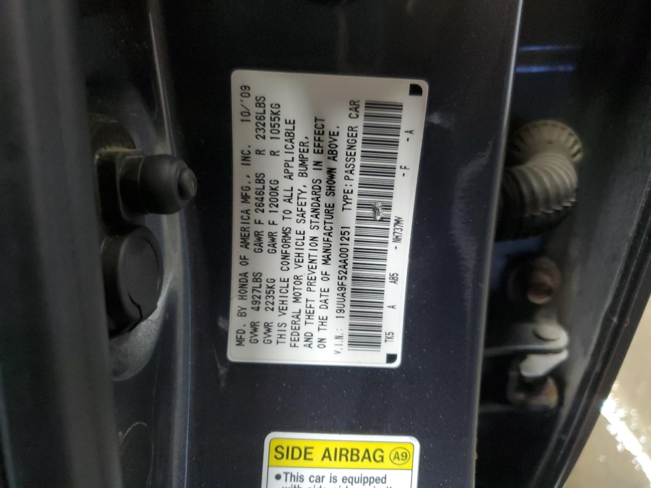 2010 Acura Tl VIN: 19UUA9F52AA001251 Lot: 92813195