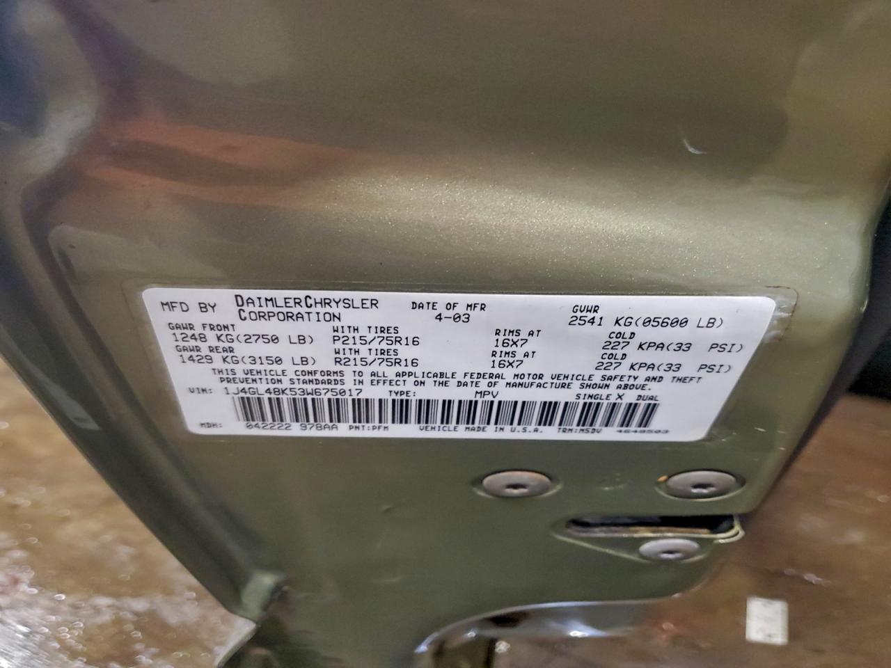 2003 Jeep Liberty Sport VIN: 1J4GL48K53W675017 Lot: 94731655