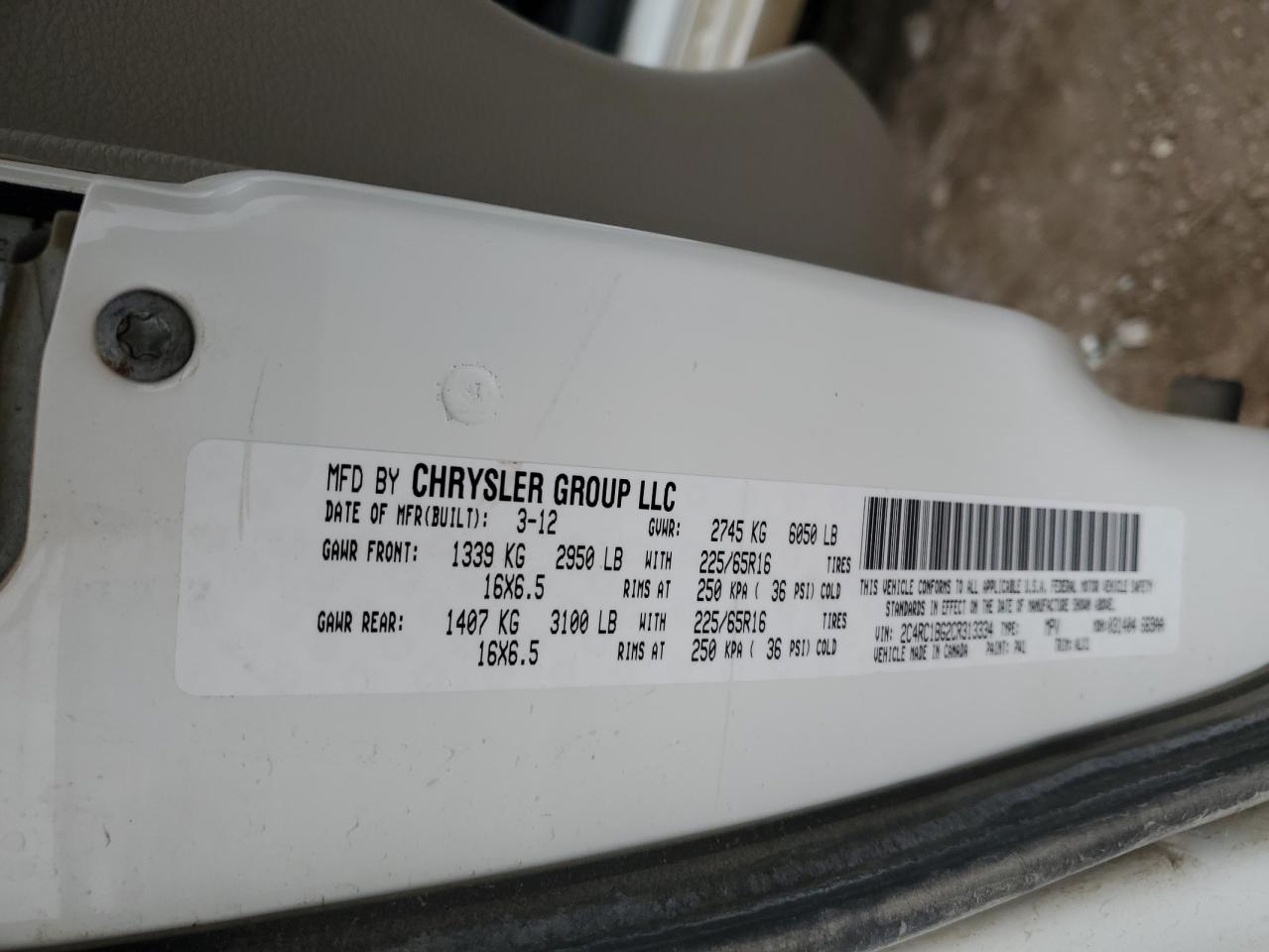 2012 Chrysler Town & Country Touring VIN: 2C4RC1BG2CR313334 Lot: 93264295