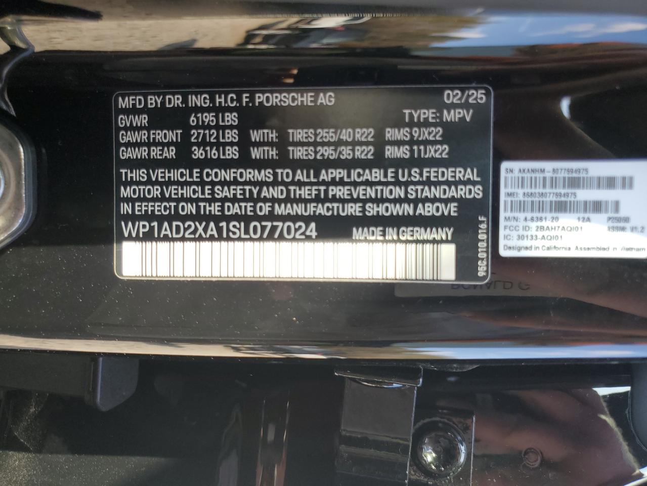 2025 Porsche Macan VIN: WP1AD2XA1SL077024 Lot: 92683675