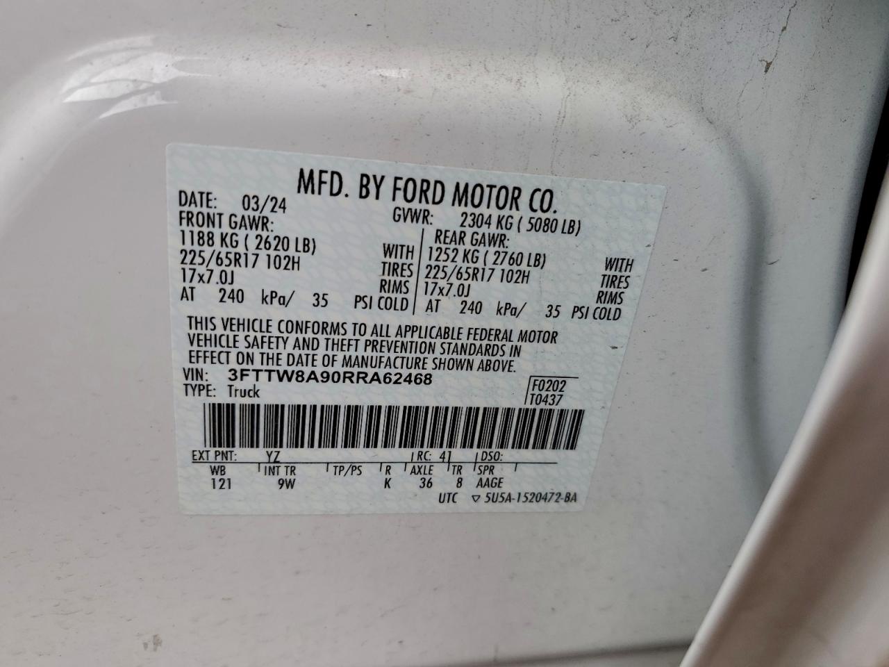 2024 Ford Maverick Xl VIN: 3FTTW8A90RRA62468 Lot: 93146545