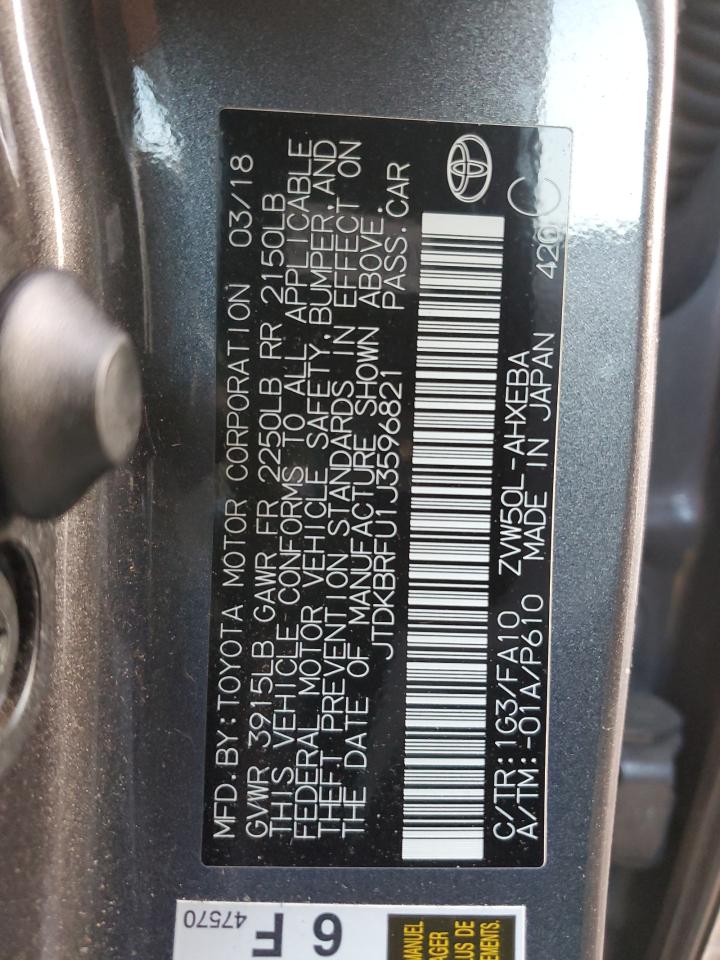 2018 Toyota Prius VIN: JTDKBRFU1J3596821 Lot: 91704705