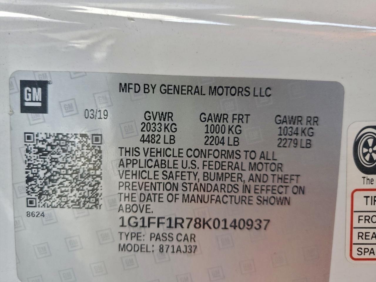 2019 Chevrolet Camaro Ss VIN: 1G1FF1R78K0140937 Lot: 94784235