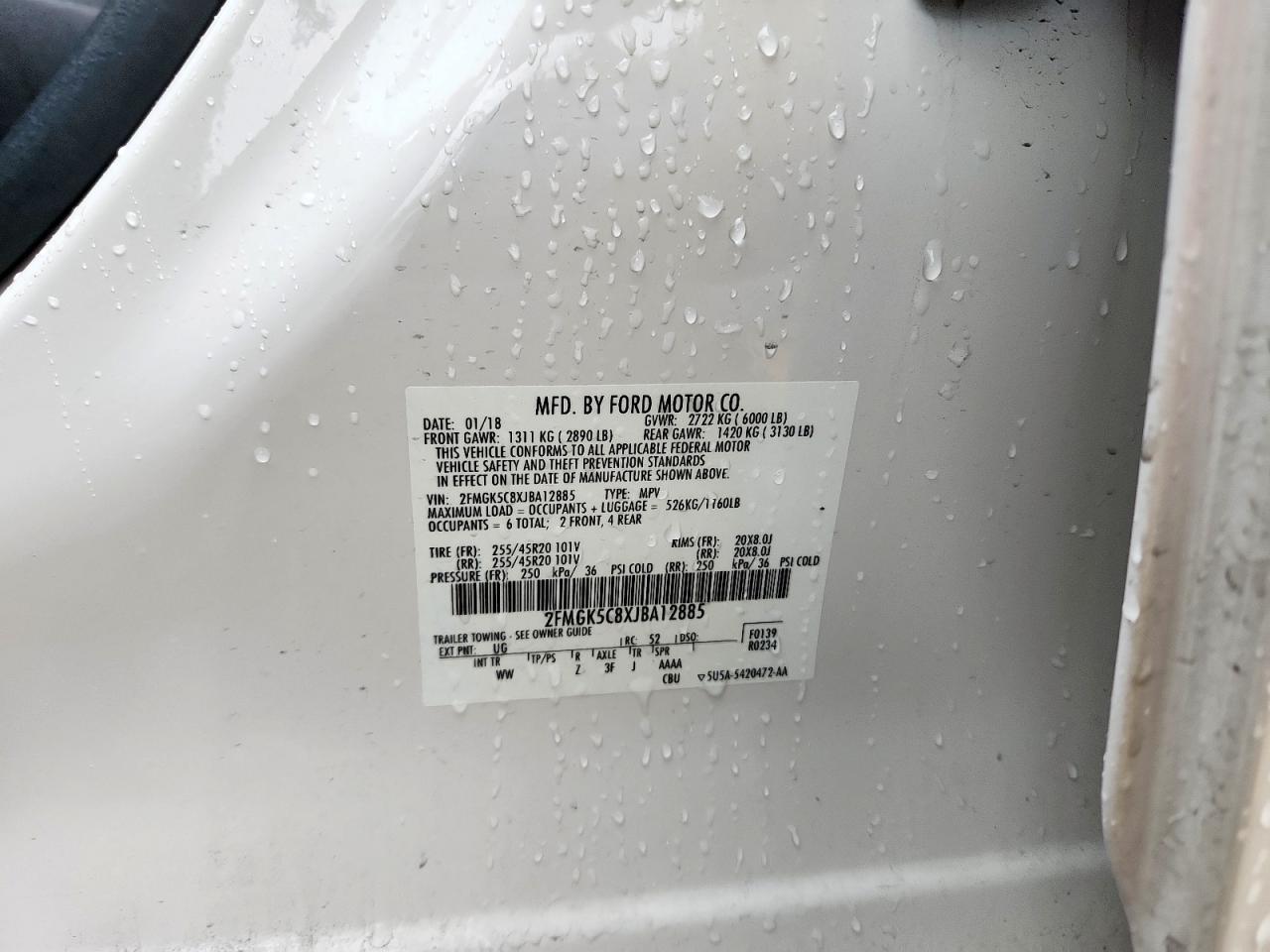 2018 Ford Flex Sel VIN: 2FMGK5C8XJBA12885 Lot: 93499085