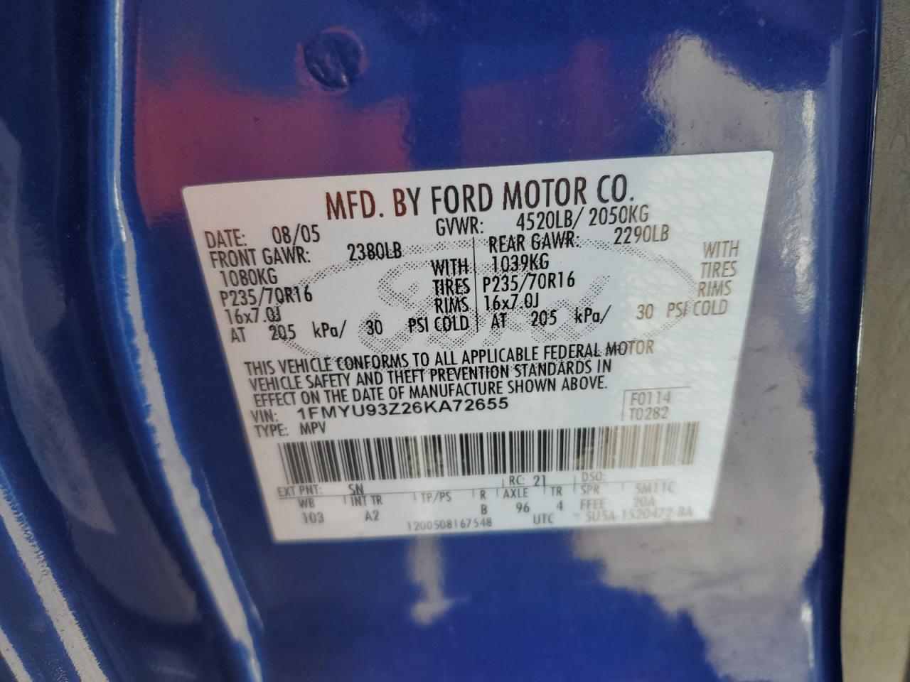 2006 Ford Escape Xlt VIN: 1FMYU93Z26KA72655 Lot: 92342885