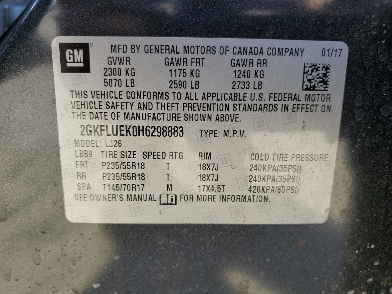 2017 GMC Terrain Slt VIN: 2GKFLUEK0H629883 Lot: 93318915