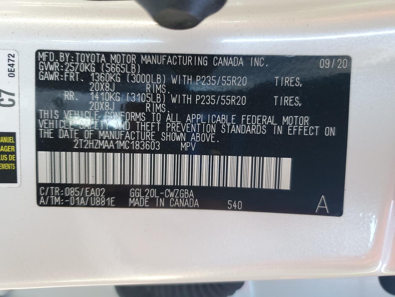 2021 Lexus Rx 350 VIN: 2T2HZMAA1MC183603 Lot: 91072275