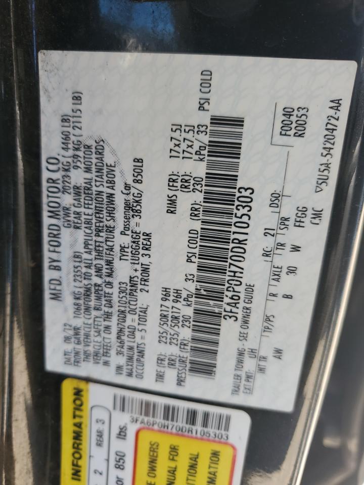 2013 Ford Fusion Se VIN: 3FA6P0H70DR105303 Lot: 91060335