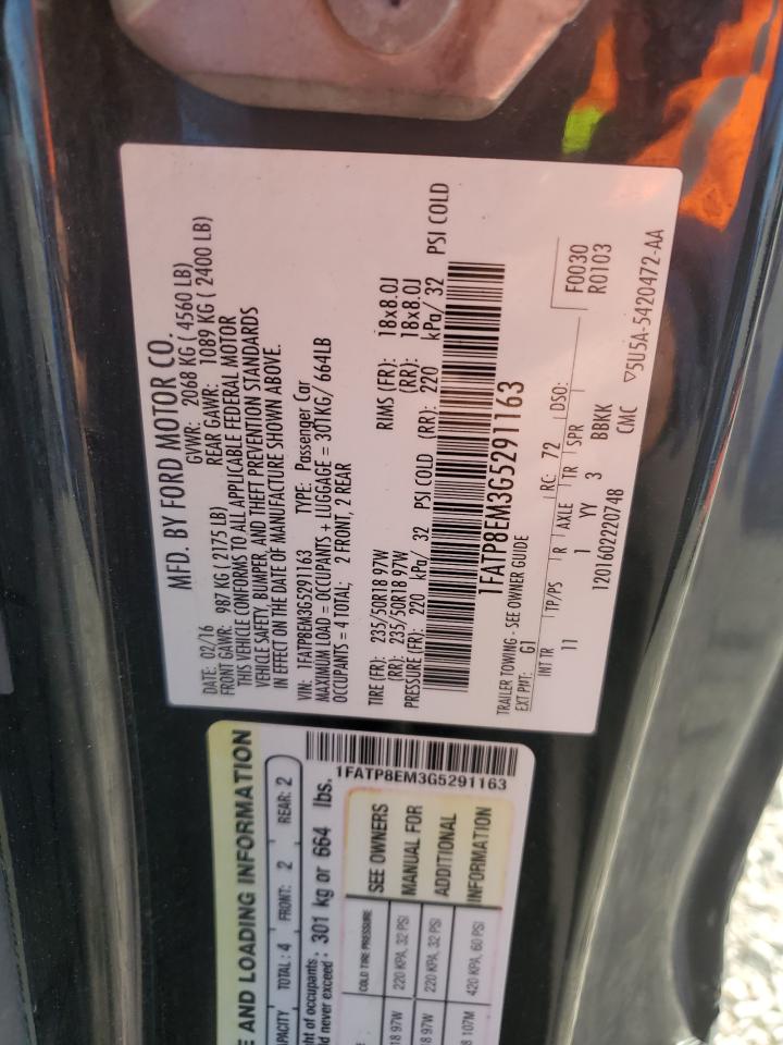 2016 Ford Mustang VIN: 1FATP8EM3G5291163 Lot: 91523615